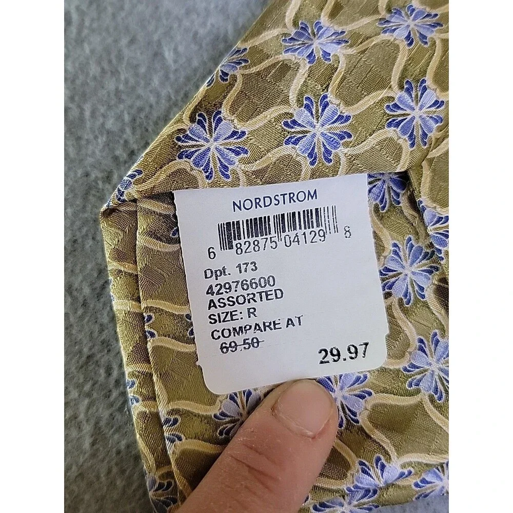 Vintage JZ Richards Silk Tie Mens Gold Blue Geometric Floral‎ Nordstrom USA NEW